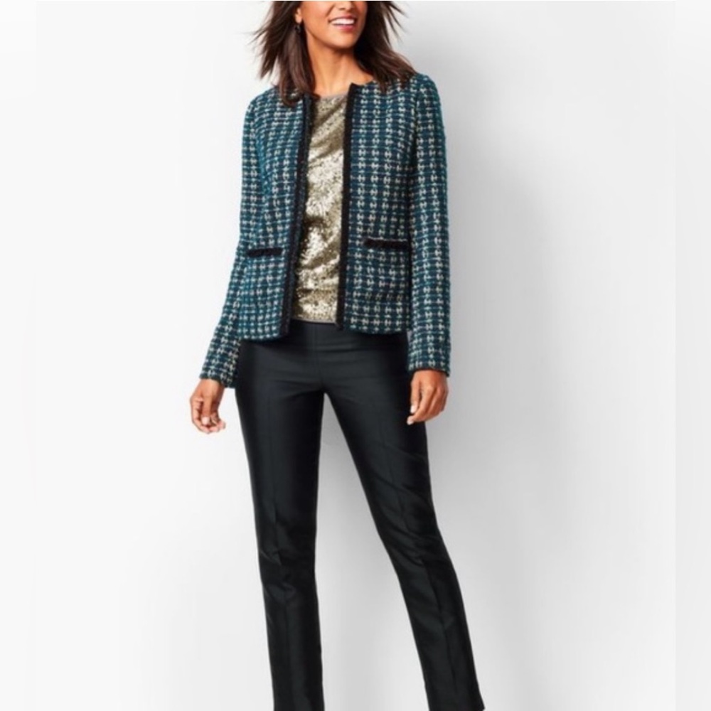 RSVP Talbots Shimmer Trim Jacket Metallic Tweed Blazer Party Preppy Modern Chic